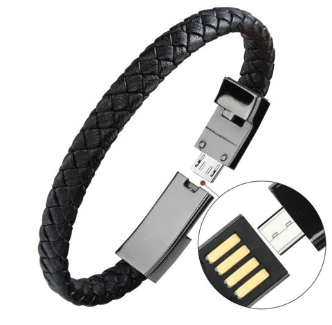 Good Quality Leather Mini Micro USB Bracelet Charger. Cable Sync Cord Android and Apple